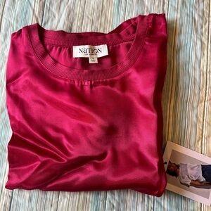 NWT
Nation LTD Satin Short Sleeve Blouse in Deep Pink